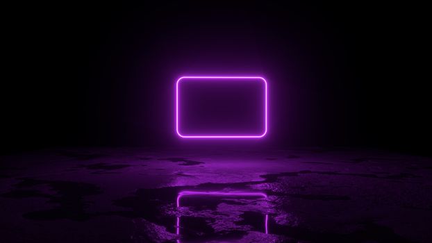 3d abstract background render, pink neons frame fly over the ground, retrowave and synthwave illustration. Futuritic concept