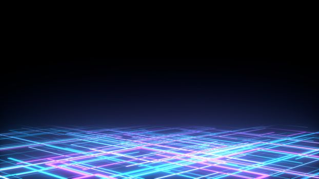 3d abstract background render, pink neon lines fly in space, retrowave and synthwave illustration. Futuritic concept