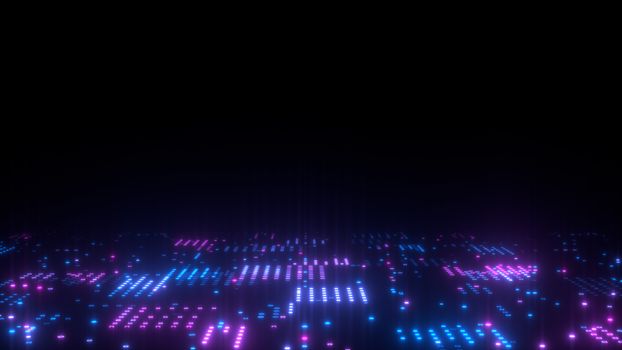 3d abstract art background render, circles and dots on the black, retrowave and synthwave illustration. Futuristic technical concept