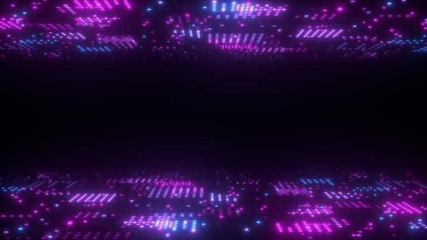 3d abstract art background render, circles and dots on the black, retrowave and synthwave illustration. Futuristic technical concept