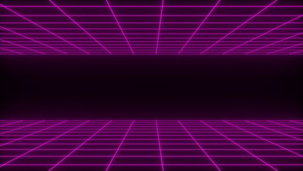 3D render synthwave wireframe net abstract background. Future retro line grid illustration. Vaporwave concept