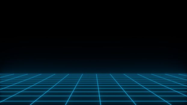 3D render synthwave wireframe net abstract background. Future retro line grid illustration. Vaporwave concept