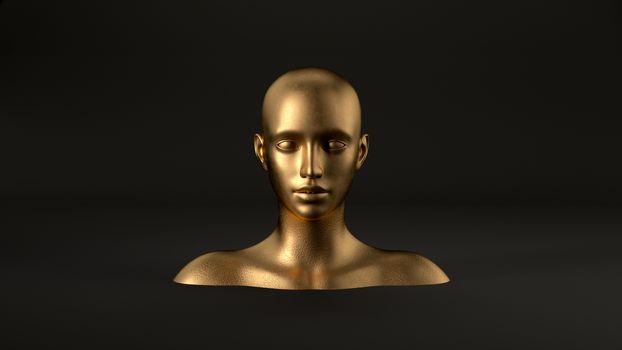 3d render of abstract mannequin female head on black background. Fashion woman.