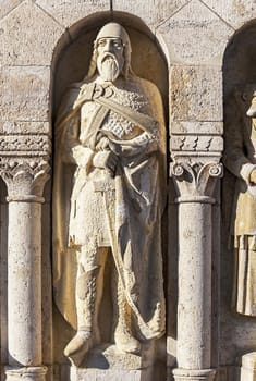 Statue decorating Fisherman bastion in Budapest, Hungary