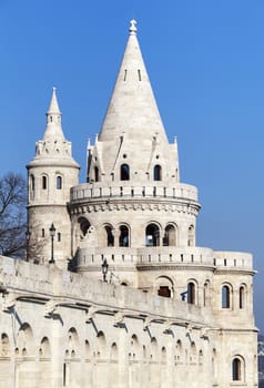 Fishermans Bastion in Budapest, Hungary, on a sunny winter day