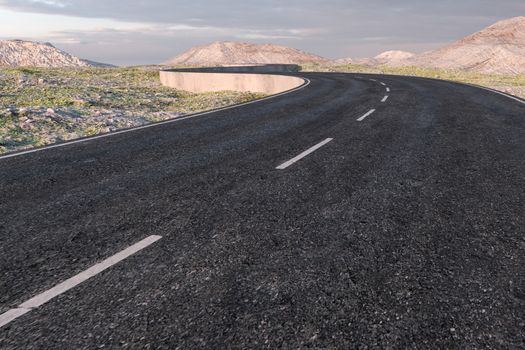 The waving road in the deserted suburbs, 3d rendering. Computer digital background.