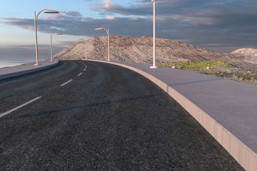 The waving road in the deserted suburbs, 3d rendering. Computer digital background.