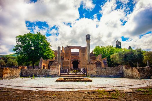 Villa Adriana in Tivoli Rome - Lazio Italy - The Three Exedras building ruins in Hardrians Villa archaeological site of Unesco .