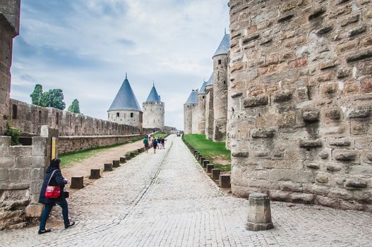 Ramparts of the Medieval City of Carcassonne in the Aude in France