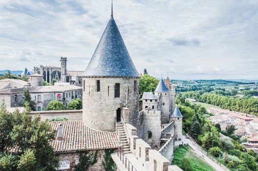 Ramparts of the Medieval City of Carcassonne in the Aude in France