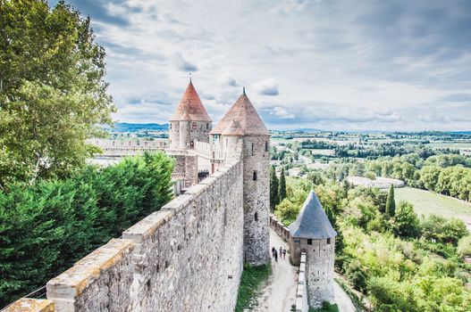 Ramparts of the Medieval City of Carcassonne in the Aude in France