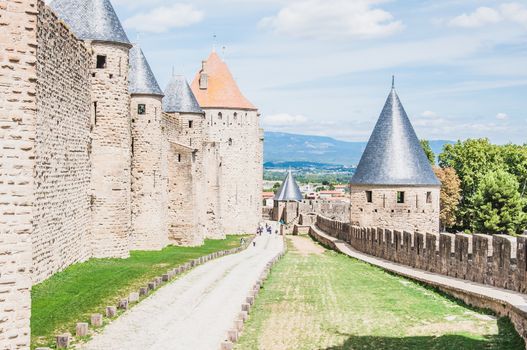 Ramparts of the Medieval City of Carcassonne in the Aude in France