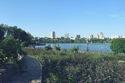 City Park with flowers and trees Summer season