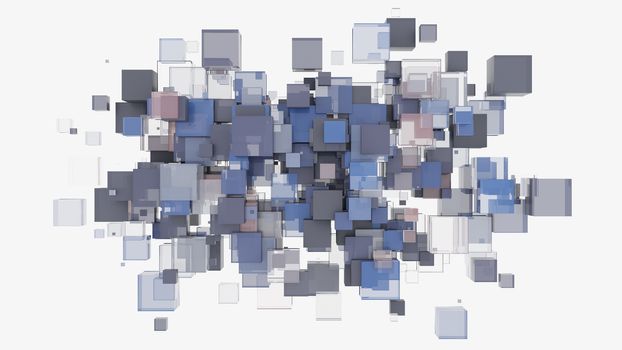 Abstract background with cubes. Glass, plastic and metal. 3D illustration