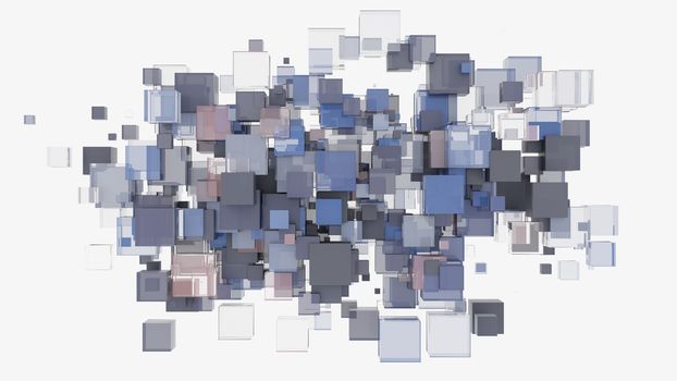 Abstract background with cubes. Glass, plastic and metal. 3D illustration