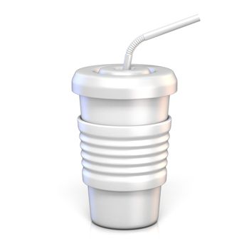 White blank paper glass with drinking straw 3D rendering illustration isolated on white background