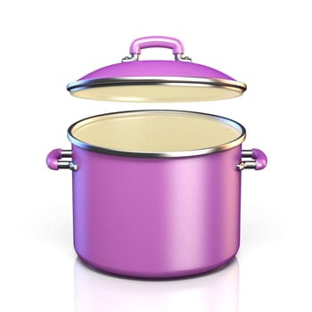Purple cooking pot open lid 3D render illustration isolated on white background