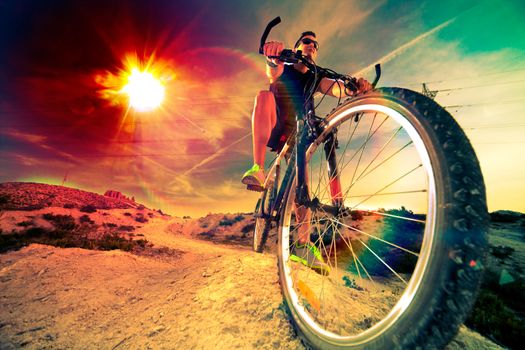 Extreme sports.Mountain bicycle and man.Life style outdoor extreme sport