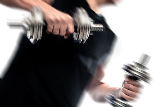 Gym equipment and sport concept.Strong and motion background.Dumbbells.