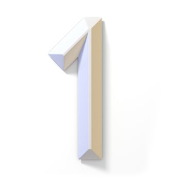 White dimensional font number 1 ONE 3D render illustration isolated on white background