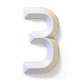 White dimensional font number 3 THREE 3D render illustration isolated on white background