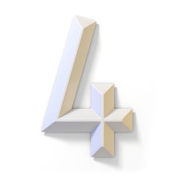 White dimensional font number 4 FOUR 3D render illustration isolated on white background
