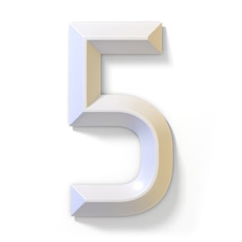White dimensional font number 5 FIVE 3D render illustration isolated on white background