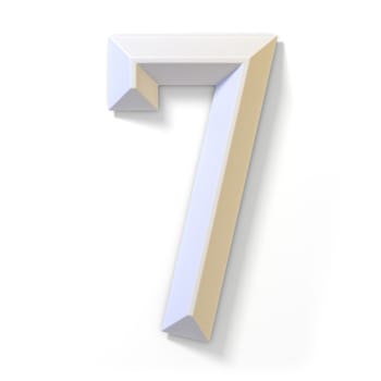 White dimensional font number 7 SEVEN 3D render illustration isolated on white background