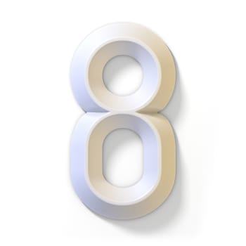 White dimensional font number 8 EIGHT 3D render illustration isolated on white background