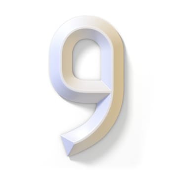 White dimensional font number 9 NINE 3D render illustration isolated on white background
