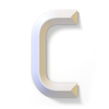White dimensional font LETTER C 3D render illustration isolated on white background