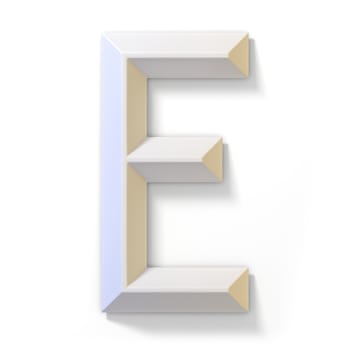 White dimensional font LETTER E 3D render illustration isolated on white background