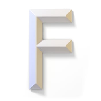 White dimensional font LETTER F 3D render illustration isolated on white background
