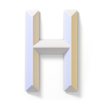 White dimensional font LETTER H 3D render illustration isolated on white background