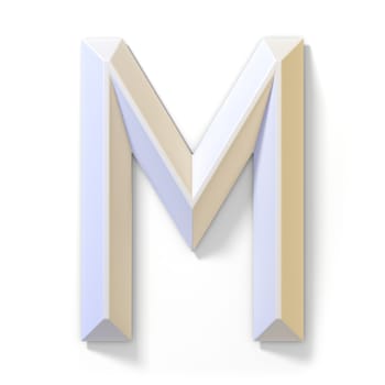 White dimensional font LETTER M 3D render illustration isolated on white background