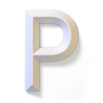 White dimensional font LETTER P 3D render illustration isolated on white background