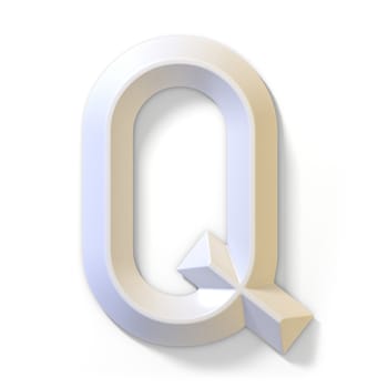 White dimensional font LETTER Q 3D render illustration isolated on white background