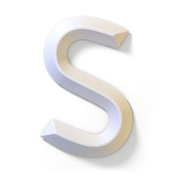 White dimensional font LETTER S 3D render illustration isolated on white background
