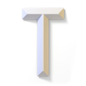 White dimensional font LETTER T 3D render illustration isolated on white background