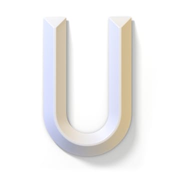 White dimensional font LETTER U 3D render illustration isolated on white background