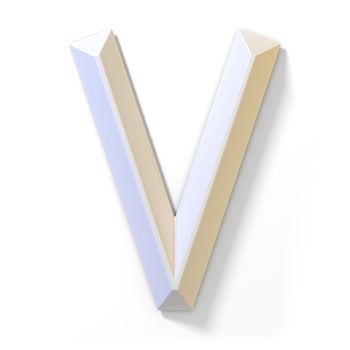 White dimensional font LETTER V 3D render illustration isolated on white background