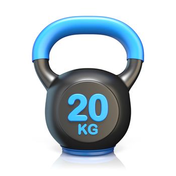 Blue 20 kg kettle bell 3D render illustration isolated on white background