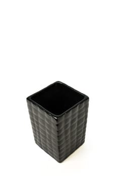 Black ceramic square vase on white background.(with Clipping Path).