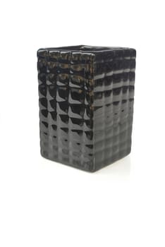 Black ceramic square vase on white background.(with Clipping Path).