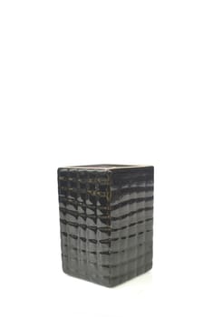 Black ceramic square vase on white background.(with Clipping Path).