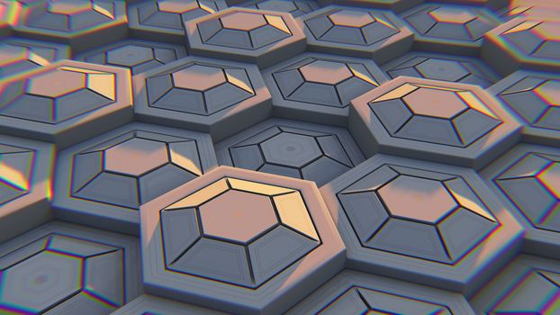 White geometric hexagonal abstract background. 3D illustration