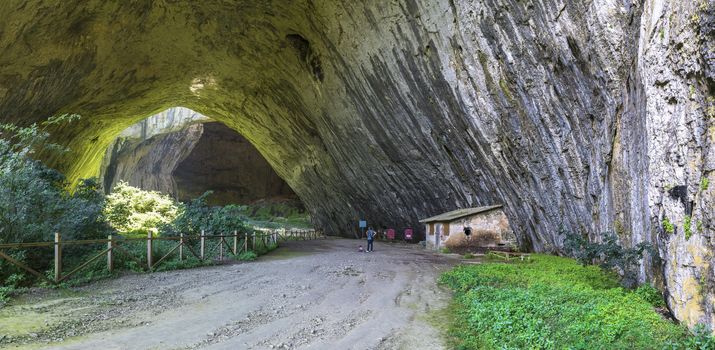 Panoramic view inside the Devetashka Cave near Devetaki village and Osam river in Bulgaria