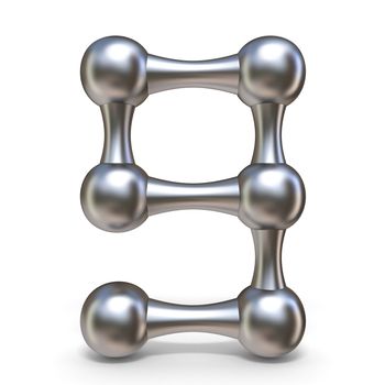 Steel molecular font Number 9 nine 3D render illustration isolated on white background
