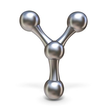 Steel molecular font Letter Y 3D render illustration isolated on white background