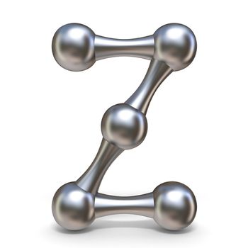 Steel molecular font Letter Z 3D render illustration isolated on white background